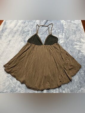 Flowy Spaghetti Strap Babydoll Dress in Olive and Dark Khaki